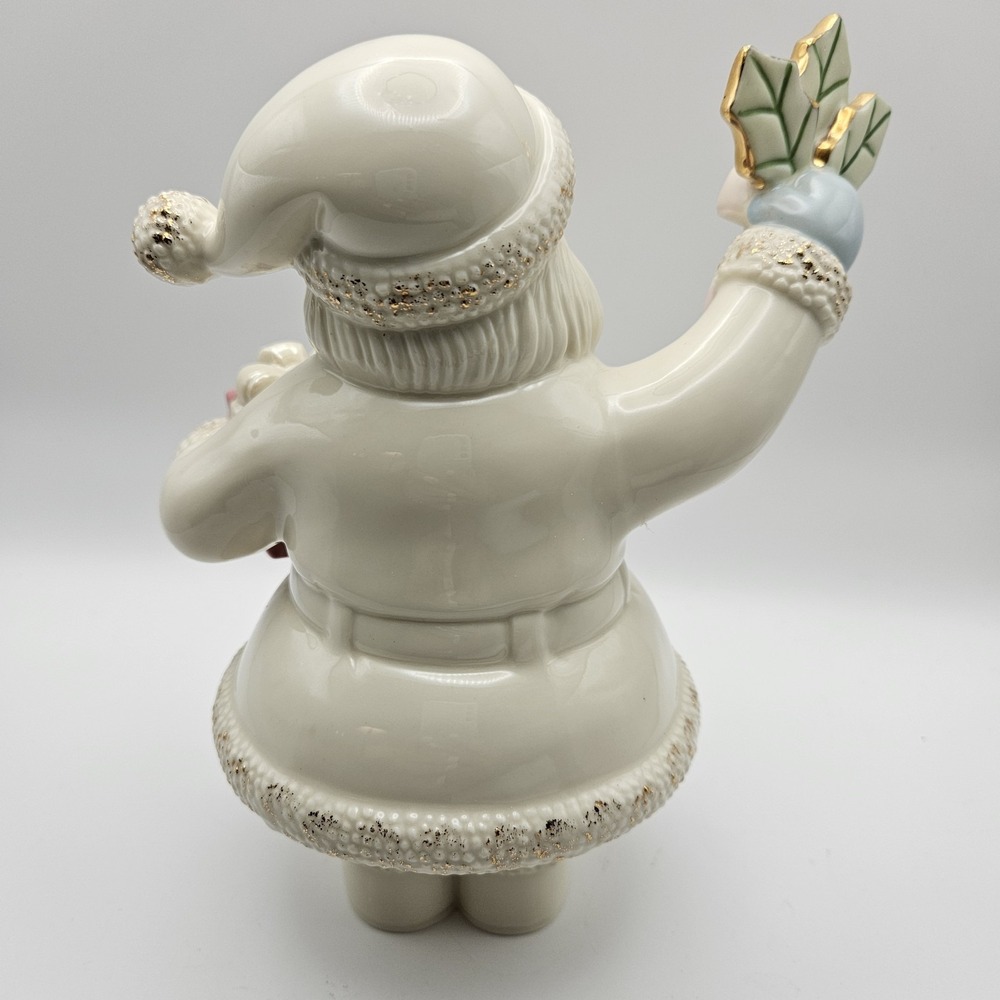 Lenox Santa Claus Porcelain Figurine Hand Painted White Coat Holly & Gift No box - Picture 7 of 9